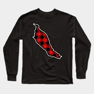 Denman Island Silhouette in Red and Black Plaid - Gulf Islands Gift - Denman Island Long Sleeve T-Shirt